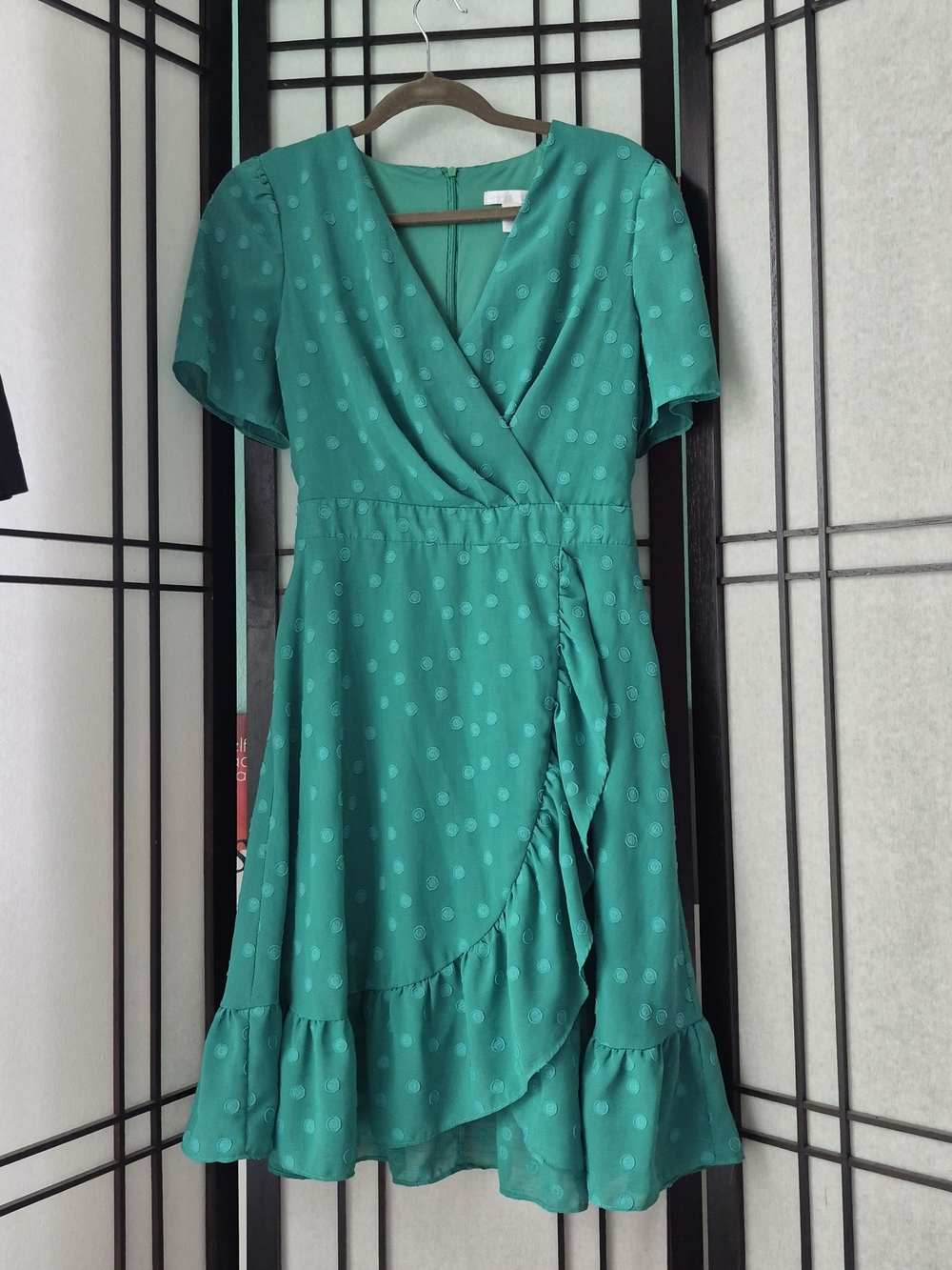 London Times Green Polka Wrap Dress